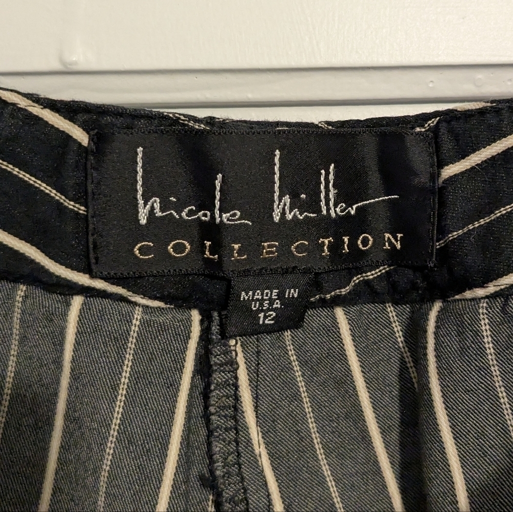 Nicole Miller Y2K Low Rise Black White Beige Striped Pants Long 12 Addams Family - Picture 8 of 12